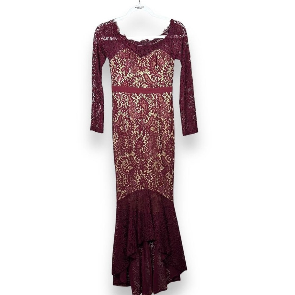 L'ATISTE Burgundy Lace Long Sleeve Dress
